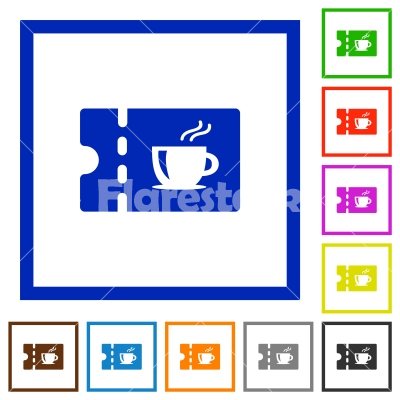 Coffee house discount coupon flat framed icons - Coffee house discount coupon flat color icons in square frames on white background - Free stock vector