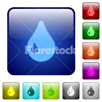 Color drop square buttons - Set of drop color glass rounded square buttons