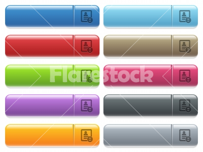 Contact processing icons on color glossy, rectangular menu button - Contact processing engraved style icons on long, rectangular, glossy color menu buttons. Available copyspaces for menu captions.