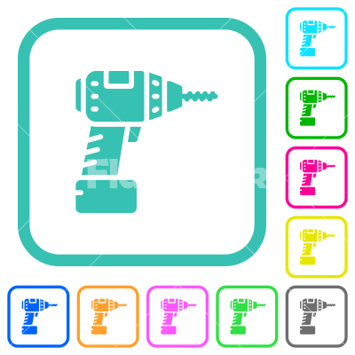 Cordless drill vivid colored flat icons - Cordless drill vivid colored flat icons in curved borders on white background