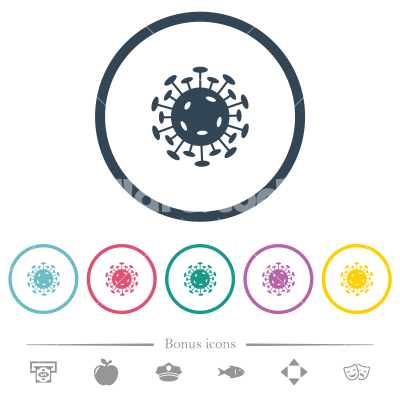 Corona virus flat color icons in round outlines - Corona virus flat color icons in round outlines. 6 bonus icons included.