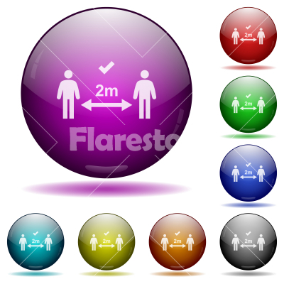 Correct social distancing icon in glass sphere buttons - Correct social distancing icons in color glass sphere buttons with shadows