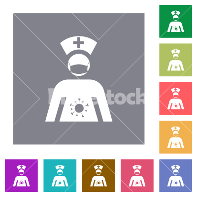 Covid nurse with mask square flat icons - Covid nurse with mask flat icons on simple color square backgrounds