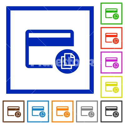 Credit card transaction templates flat framed icons - Credit card transaction templates flat color icons in square frames on white background - Free stock vector