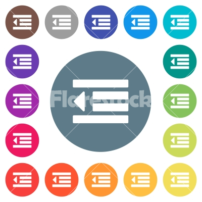 Decrease text indentation flat white icons on round color backgrounds - Decrease text indentation flat white icons on round color backgrounds. 17 background color variations are included.