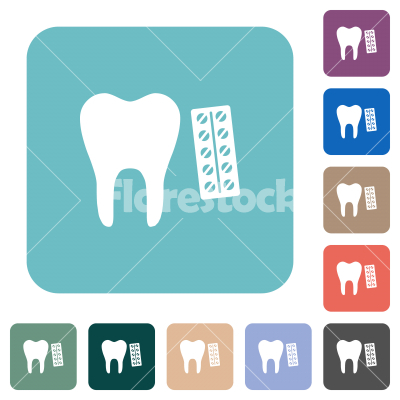 Dental medicine rounded square flat icons - Dental medicine white flat icons on color rounded square backgrounds