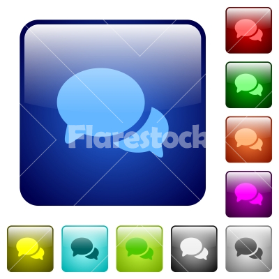 Discussion color square buttons - Discussion icons in rounded square color glossy button set