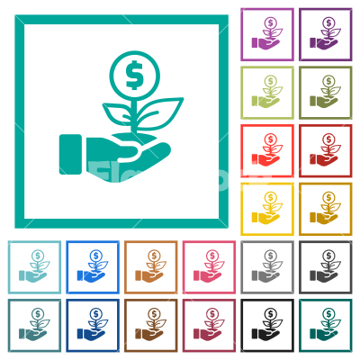 Dollar investment flat color icons with quadrant frames - Dollar investment flat color icons with quadrant frames on white background