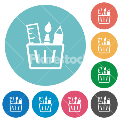 Drawing tools outline flat round icons - Drawing tools outline flat white icons on round color backgrounds