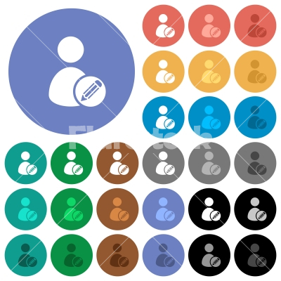 Edit user account round flat multi colored icons - Edit user account multi colored flat icons on round backgrounds. Included white, light and dark icon variations for hover and active status effects, and bonus shades on black backgounds.