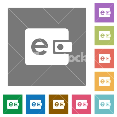 Electronic wallet square flat icons - Electronic wallet flat icon set on color square background.