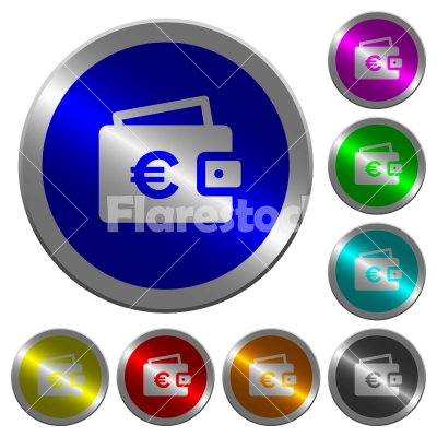 Euro wallet luminous coin-like round color buttons - Euro wallet icons on round luminous coin-like color steel buttons