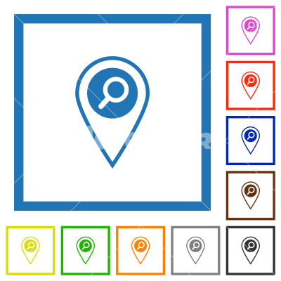 Find GPS location flat framed icons - Find GPS location flat color icons in square frames on white background