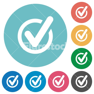 Flat checked data icons - Flat checked data icon set on round color background.