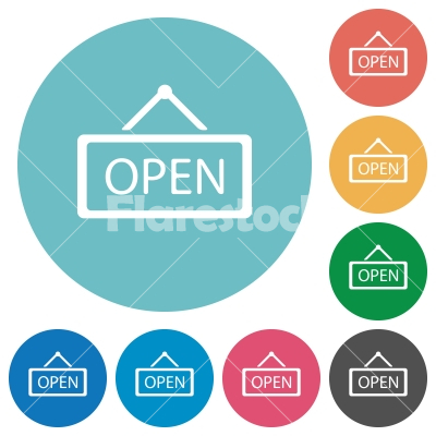 Flat open sign icons - Flat open sign icon set on round color background.