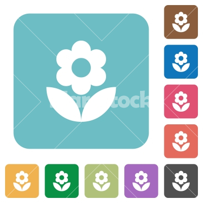 Flower rounded square flat icons - Flower white flat icons on color rounded square backgrounds