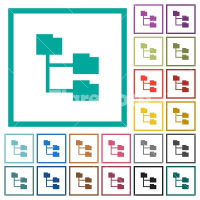 Folder structure flat color icons with quadrant frames - Folder structure flat color icons with quadrant frames on white background