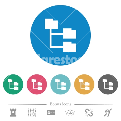 Folder structure flat round icons - Folder structure flat white icons on round color backgrounds. 6 bonus icons included.