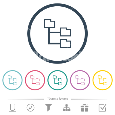 Folder structure outline flat color icons in round outlines - Folder structure outline flat color icons in round outlines. 6 bonus icons included.