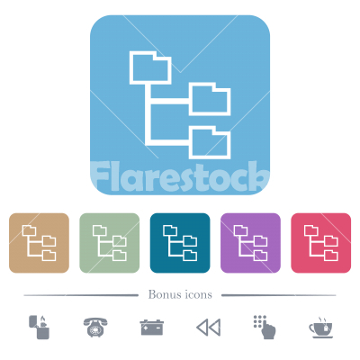 Folder structure outline flat icons on color rounded square backgrounds - Folder structure outline white flat icons on color rounded square backgrounds. 6 bonus icons included