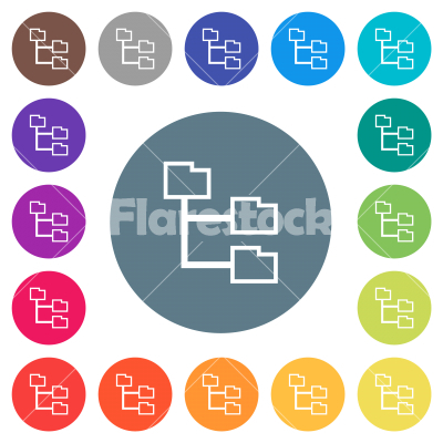 Folder structure outline flat white icons on round color backgrounds - Folder structure outline flat white icons on round color backgrounds. 17 background color variations are included.