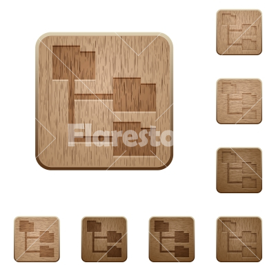 Folder structure wooden buttons - Set of carved wooden folder structure buttons in 8 variations. - Free stock vector