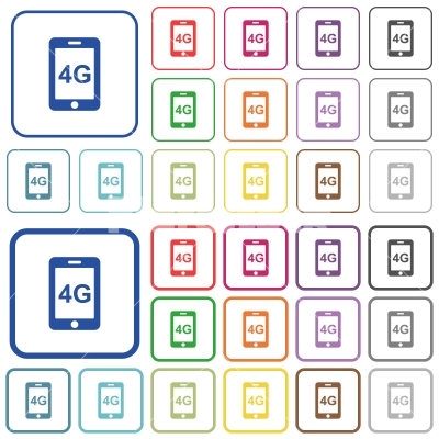 Fourth generation mobile network outlined flat color icons - Fourth generation mobile network color flat icons in rounded square frames. Thin and thick versions included.