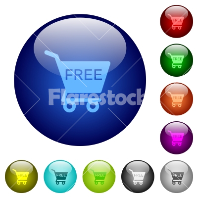 Free shopping cart color glass buttons - Free shopping cart icons on round color glass buttons