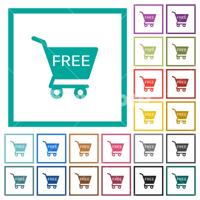 Free shopping cart flat color icons with quadrant frames - Free shopping cart flat color icons with quadrant frames on white background