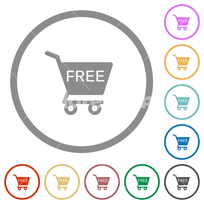 Free shopping cart flat icons with outlines - Free shopping cart flat color icons in round outlines on white background