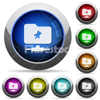 FTP pin round glossy buttons - FTP pin icons in round glossy buttons with steel frames