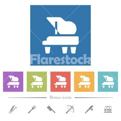 Grand piano solid flat white icons in square backgrounds - Grand piano solid flat white icons in square backgrounds. 6 bonus icons included.