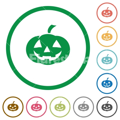 Halloween pumpkin flat icons with outlines - Halloween pumpkin flat color icons in round outlines on white background