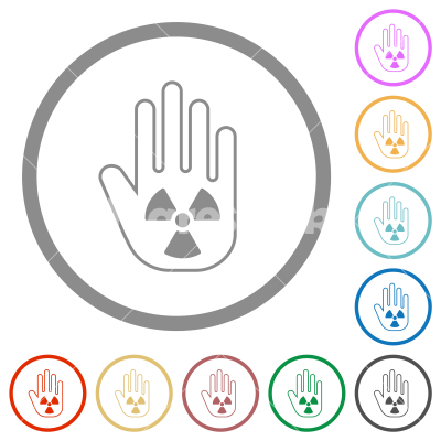 Hand shaped uranium sanction sign outline flat icons with outlines - Hand shaped uranium sanction sign outline flat color icons in round outlines on white background