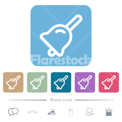 Handbell outline flat icons on color rounded square backgrounds - Handbell outline white flat icons on color rounded square backgrounds. 6 bonus icons included