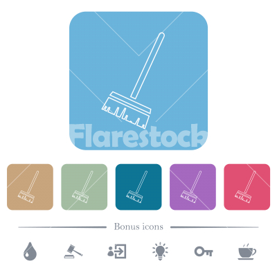 Household broom flat icons on color rounded square backgrounds - Household broom white flat icons on color rounded square backgrounds. 6 bonus icons included