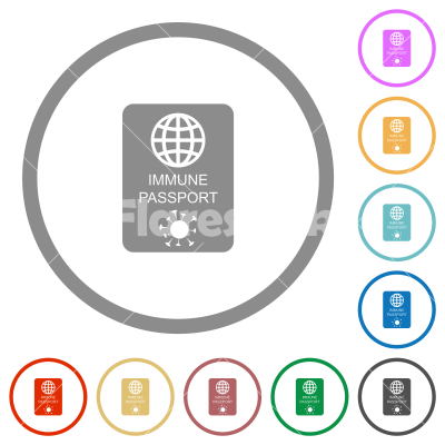 Immune passport flat icons with outlines - Immune passport flat color icons in round outlines on white background