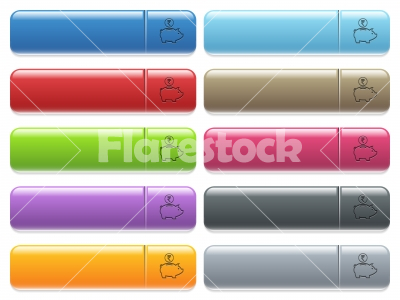 Indian Rupee piggy bank icons on color glossy, rectangular menu button - Indian Rupee piggy bank engraved style icons on long, rectangular, glossy color menu buttons. Available copyspaces for menu captions.