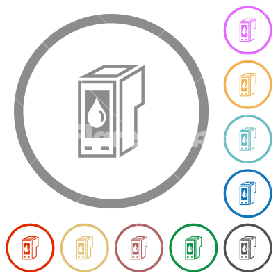 Ink cartridge outline flat icons with outlines - Ink cartridge outline flat color icons in round outlines on white background