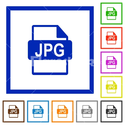 JPG file format framed flat icons - Set of color square framed JPG file format flat icons