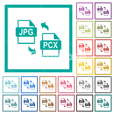 JPG PCX file conversion flat color icons with quadrant frames - JPG PCX file conversion flat color icons with quadrant frames on white background