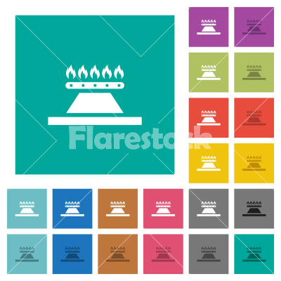 Kitchen gas stove square flat multi colored icons - Kitchen gas stove multi colored flat icons on plain square backgrounds. Included white and darker icon variations for hover or active effects.