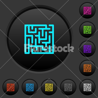 Labyrinth dark push buttons with color icons - Labyrinth dark push buttons with vivid color icons on dark grey background