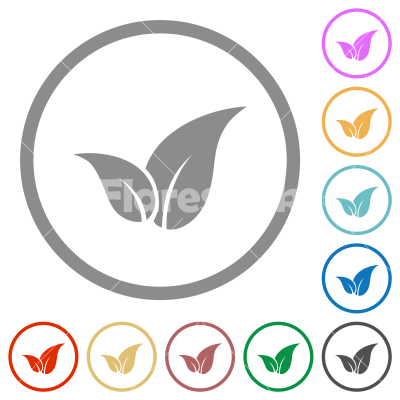 Leaves solid flat icons with outlines - Leaves solid flat color icons in round outlines on white background