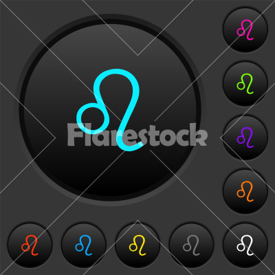 Leo zodiac symbol dark push buttons with color icons - Leo zodiac symbol dark push buttons with vivid color icons on dark grey background