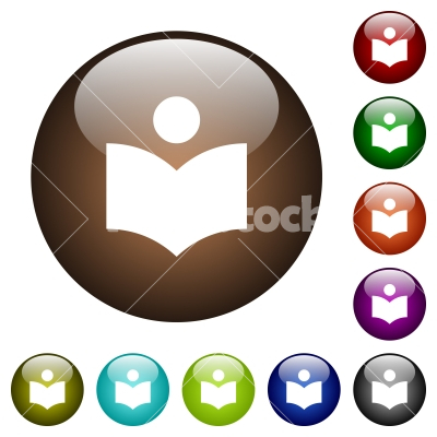 Library color glass buttons - Library white icons on round color glass buttons