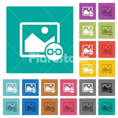 Link image square flat multi colored icons - Link image multi colored flat icons on plain square backgrounds. Included white and darker icon variations for hover or active effects.