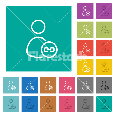 Link user outline square flat multi colored icons - Link user outline multi colored flat icons on plain square backgrounds. Included white and darker icon variations for hover or active effects.