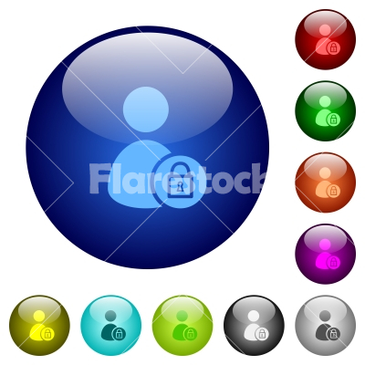 Lock user account color glass buttons - Lock user account icons on round color glass buttons