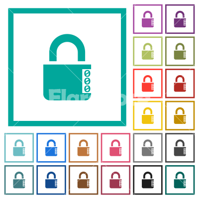 Locked combination lock with side numbers flat color icons with quadrant frames - Locked combination lock with side numbers flat color icons with quadrant frames on white background